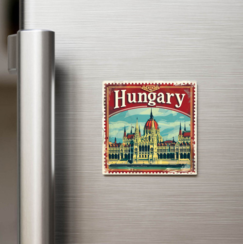 Macaristan Hungary - Posta Pulu Temalı Ülke - Baskılı Buzdolap Magneti Kare - 9x9 cm