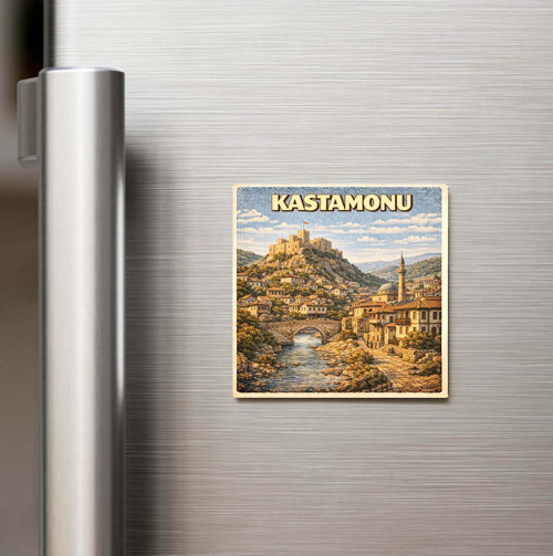 Kastamonu Şehri - Pop-Art Travel - Baskılı Buzdolap Magneti Kare 9x9 cm