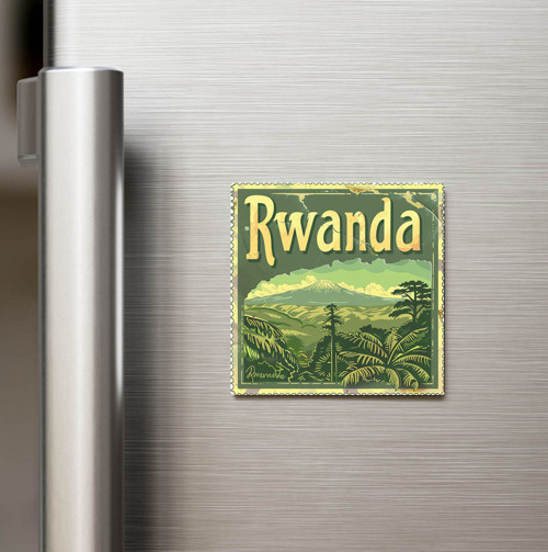 Ruanda Rwanda - Posta Pulu Temalı Ülke - Baskılı Buzdolap Magneti Kare - 9x9 cm