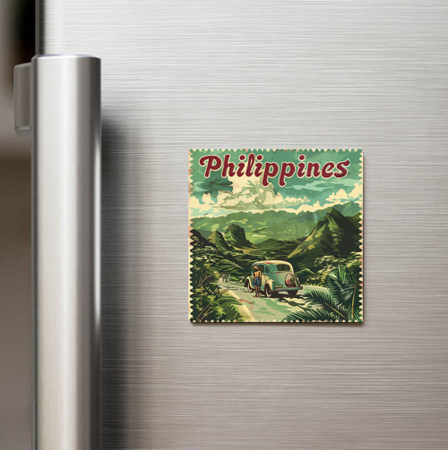 Filipinler Philippines - Posta Pulu Temalı Ülke - Baskılı Buzdolap Magneti Kare - 9x9 cm