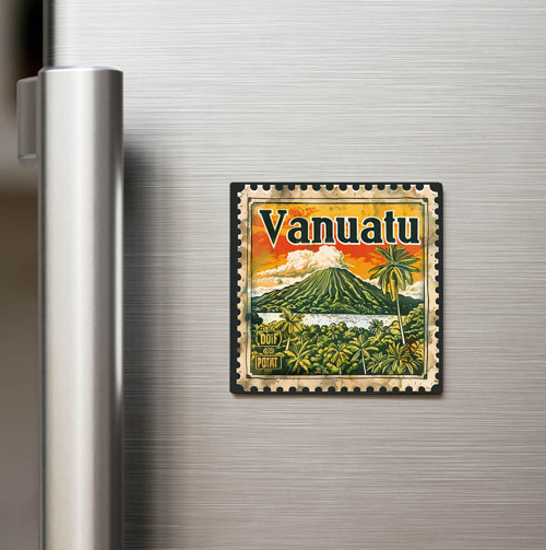 Vanuatu Vanuatu - Posta Pulu Temalı Ülke - Baskılı Buzdolap Magneti Kare - 9x9 cm