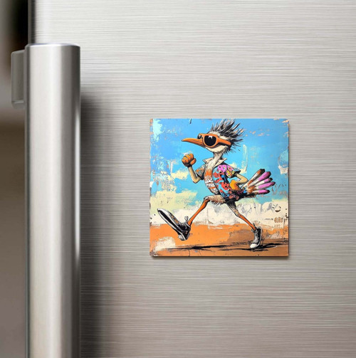 Roadrunner - Yol Koşucusu - Güneş Gözlüklü Style - Baskılı Buzdolap Magneti Kare - 9x9 Cm