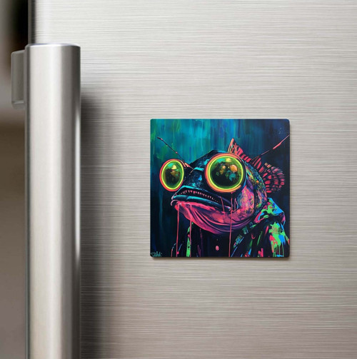 Anglerfish - Fener Balığı - Güneş Gözlüklü Style - Baskılı Buzdolap Magneti Kare - 9x9 Cm