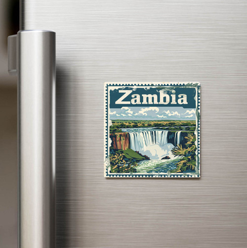 Zambiya Zambia - Posta Pulu Temalı Ülke - Baskılı Buzdolap Magneti Kare - 9x9 cm