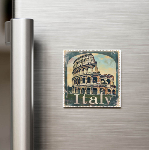 İtalya Italy - Posta Pulu Temalı Ülke - Baskılı Buzdolap Magneti Kare - 9x9 cm