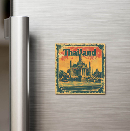 Tayland Thailand - Posta Pulu Temalı Ülke - Baskılı Buzdolap Magneti Kare - 9x9 cm