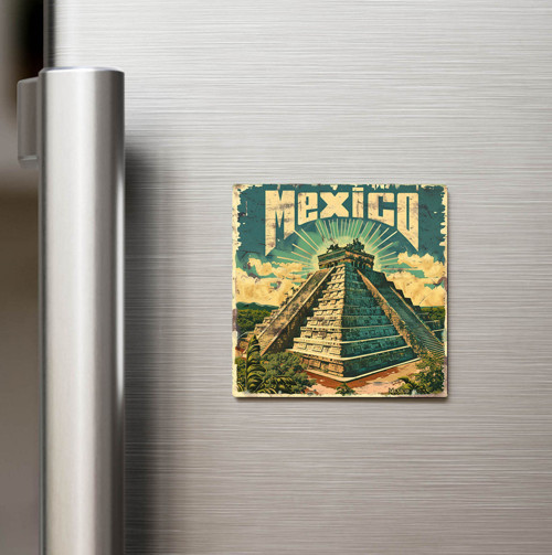 Meksika Mexico - Posta Pulu Temalı Ülke - Baskılı Buzdolap Magneti Kare - 9x9 cm