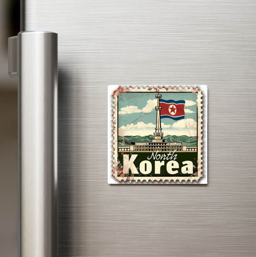 Kuzey Kore North Korea - Posta Pulu Temalı Ülke - Baskılı Buzdolap Magneti Kare - 9x9 cm
