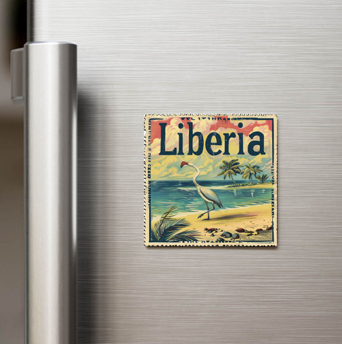 Liberya Liberia - Posta Pulu Temalı Ülke - Baskılı Buzdolap Magneti Kare - 9x9 cm