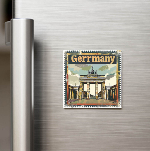 Almanya Germany - Posta Pulu Temalı Ülke - Baskılı Buzdolap Magneti Kare - 9x9 cm