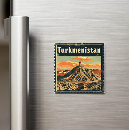 Türkmenistan Turkmenistan - Posta Pulu Temalı Ülke - Baskılı Buzdolap Magneti Kare - 9x9 cm