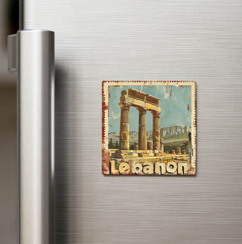 Lübnan Lebanon - Posta Pulu Temalı Ülke - Baskılı Buzdolap Magneti Kare - 9x9 cm