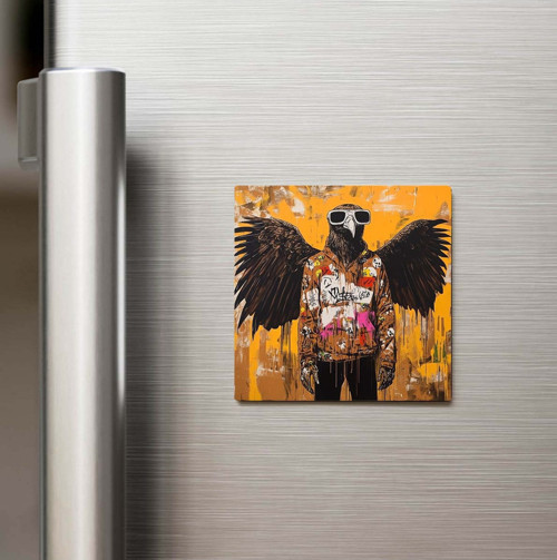 Vulture - Akbaba - Güneş Gözlüklü Style - Baskılı Buzdolap Magneti Kare - 9x9 Cm