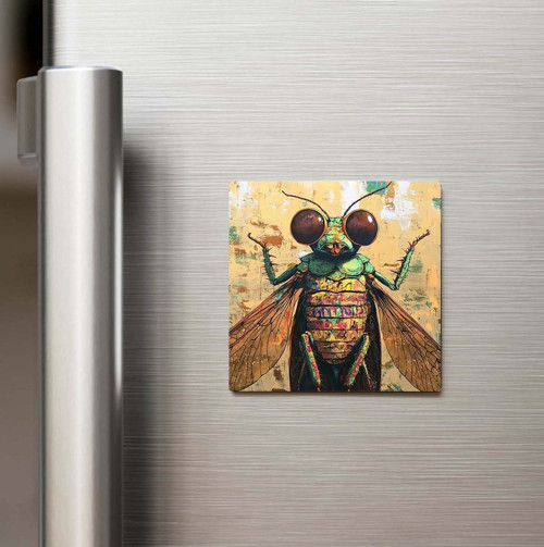 Cicada - Ağustos Böceği - Güneş Gözlüklü Style - Baskılı Buzdolap Magneti Kare - 9x9 Cm