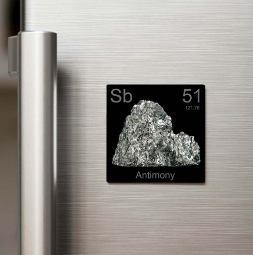 Antimony (Antimon) Elementi – Baskılı Buzdolap Magneti Kare – 9x9 cm