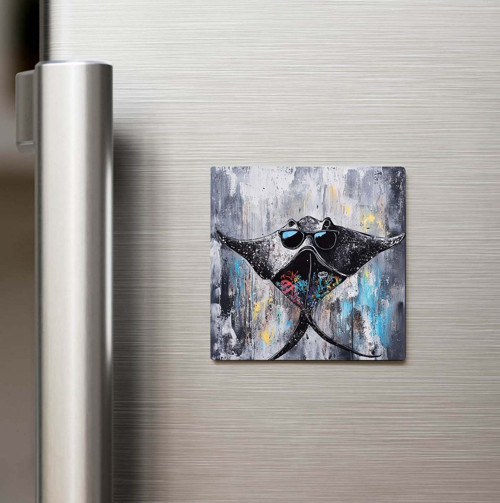 Stingray - Vatoz - Güneş Gözlüklü Style - Baskılı Buzdolap Magneti Kare - 9x9 Cm