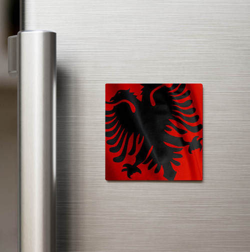 Arnavutluk - Albania - Klasik Ülke Bayraklı Baskılı Buzdolap Magneti Kare 9x9 cm (1 Adet)