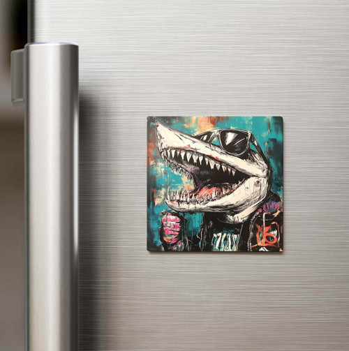 Barracuda - Barakuda - Güneş Gözlüklü Style - Baskılı Buzdolap Magneti Kare - 9x9 Cm