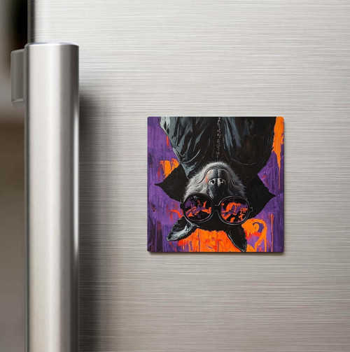 Bat - Yarasa - Güneş Gözlüklü Style - Baskılı Buzdolap Magneti Kare - 9x9 Cm