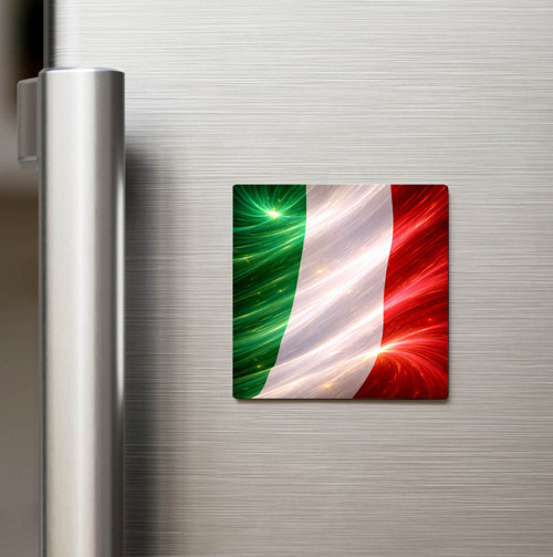 İtalya – Italy – Abstract Ülke Bayraklı Baskılı Buzdolap Magneti Kare - 9x9 cm (1 adet)