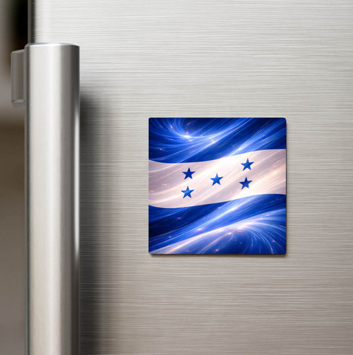 Honduras – Honduras – Abstract Ülke Bayraklı Baskılı Buzdolap Magneti Kare - 9x9 cm (1 adet)