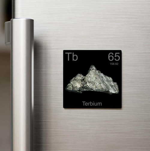 Terbium (Terbiyum) Elementi – Baskılı Buzdolap Magneti Kare – 9x9 cm