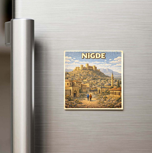 Niğde Şehri - Pop-Art Travel - Baskılı Buzdolap Magneti Kare 9x9 cm