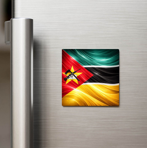 Mozambik – Mozambique – Abstract Ülke Bayraklı Baskılı Buzdolap Magneti Kare - 9x9 cm (1 adet)