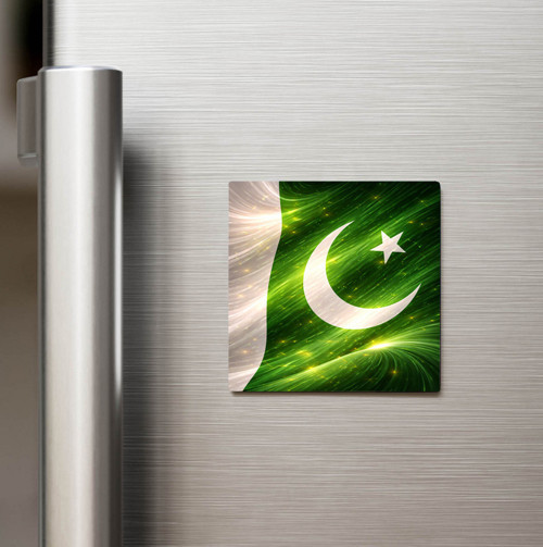 Pakistan – Pakistan – Abstract Ülke Bayraklı Baskılı Buzdolap Magneti Kare - 9x9 cm (1 adet)