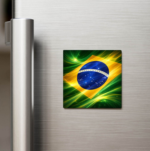 Brezilya – Brazil – Abstract Ülke Bayraklı Baskılı Buzdolap Magneti Kare - 9x9 cm (1 adet)