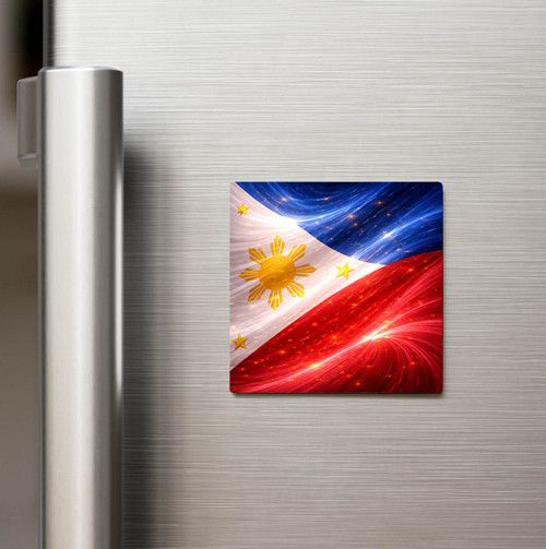 Filipinler – Philippines – Abstract Ülke Bayraklı Baskılı Buzdolap Magneti Kare - 9x9 cm (1 adet)