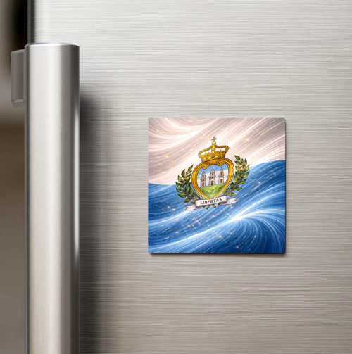San Marino – San Marino – Abstract Ülke Bayraklı Baskılı Buzdolap Magneti Kare - 9x9 cm (1 adet)