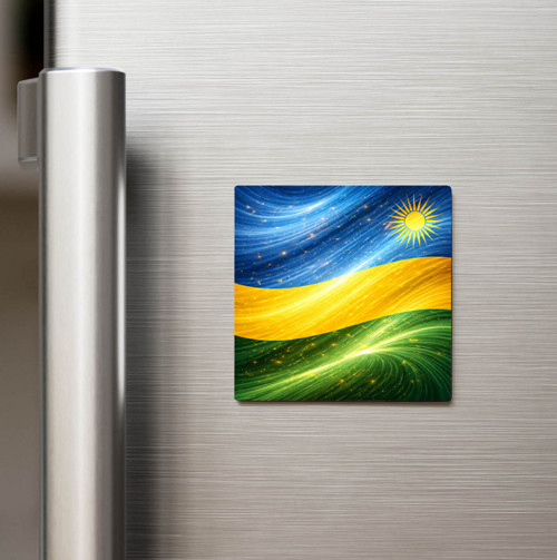 Ruanda – Rwanda – Abstract Ülke Bayraklı Baskılı Buzdolap Magneti Kare - 9x9 cm (1 adet)