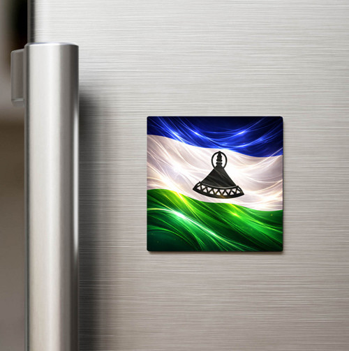 Lesotho – Lesotho – Abstract Ülke Bayraklı Baskılı Buzdolap Magneti Kare - 9x9 cm (1 adet)