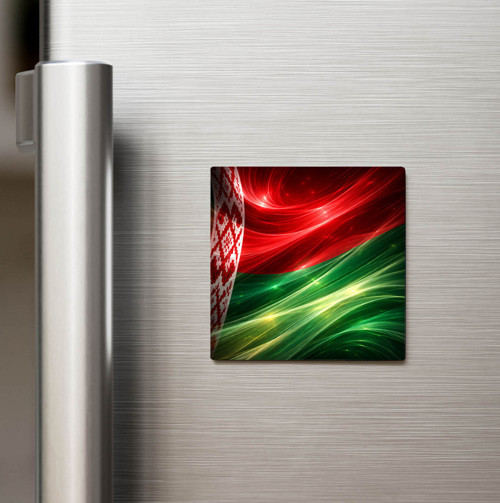 Belarus – Belarus – Abstract Ülke Bayraklı Baskılı Buzdolap Magneti Kare - 9x9 cm (1 adet)