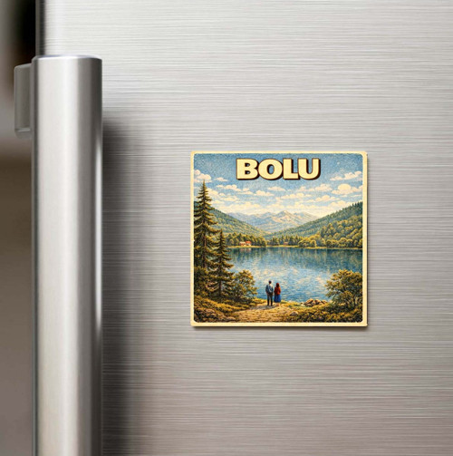 Bolu Şehri - Pop-Art Travel - Baskılı Buzdolap Magneti Kare 9x9 cm