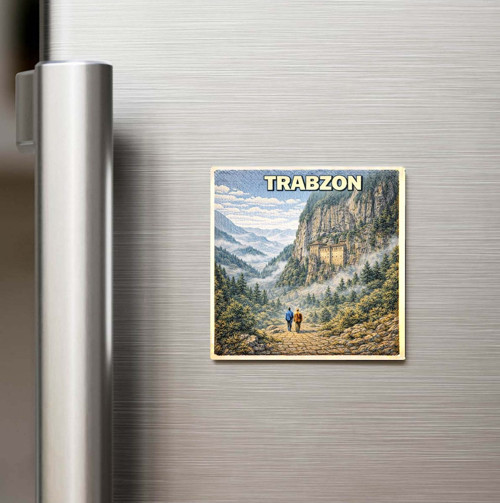 Trabzon Şehri - Pop-Art Travel - Baskılı Buzdolap Magneti Kare 9x9 cm