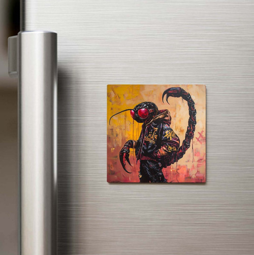 Scorpion - Akrep - Güneş Gözlüklü Style - Baskılı Buzdolap Magneti Kare - 9x9 Cm