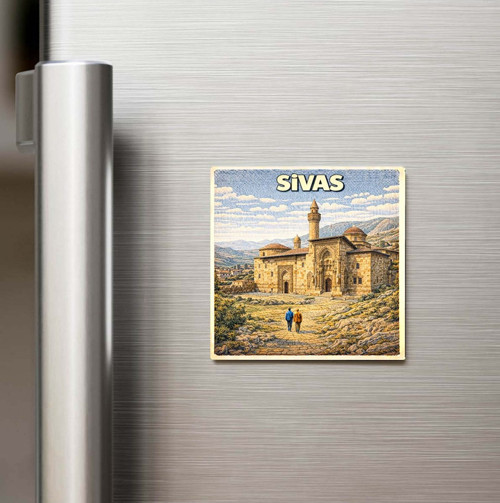 Sivas Şehri - Pop-Art Travel - Baskılı Buzdolap Magneti Kare 9x9 cm