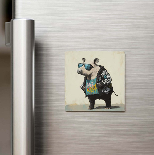 Tapir - Tapir - Güneş Gözlüklü Style - Baskılı Buzdolap Magneti Kare - 9x9 Cm