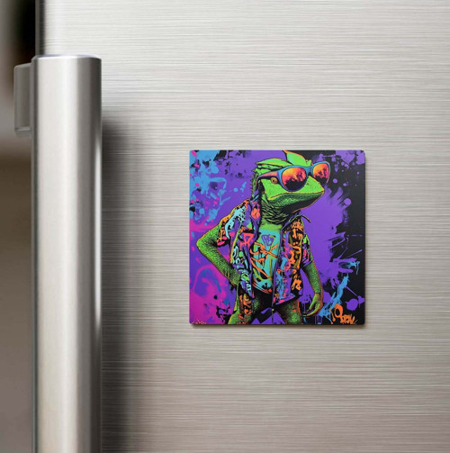 Chameleon 2 - Bukalemun 2 - Güneş Gözlüklü Style - Baskılı Buzdolap Magneti Kare - 9x9 Cm