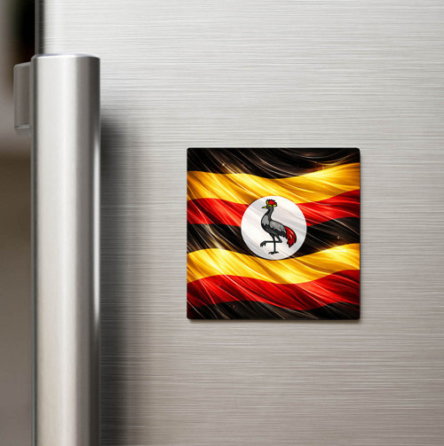 Uganda – Uganda – Abstract Ülke Bayraklı Baskılı Buzdolap Magneti Kare - 9x9 cm (1 adet)