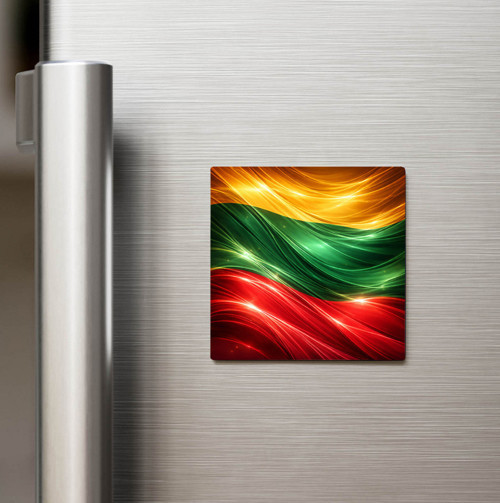 Litvanya – Lithuania – Abstract Ülke Bayraklı Baskılı Buzdolap Magneti Kare - 9x9 cm (1 adet)