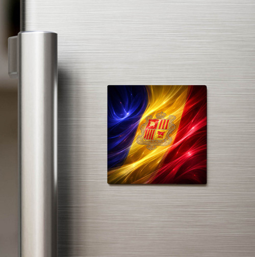 Andorra – Andorra – Abstract Ülke Bayraklı Baskılı Buzdolap Magneti Kare - 9x9 cm (1 adet)