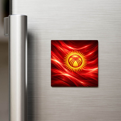 Kırgızistan – Kyrgyzstan – Abstract Ülke Bayraklı Baskılı Buzdolap Magneti Kare - 9x9 cm (1 adet)