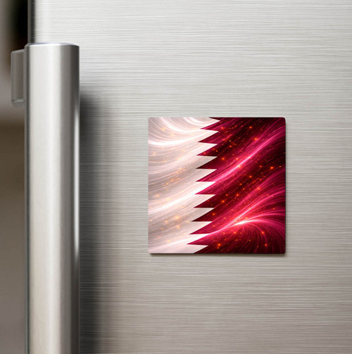 Katar – Qatar – Abstract Ülke Bayraklı Baskılı Buzdolap Magneti Kare - 9x9 cm (1 adet)