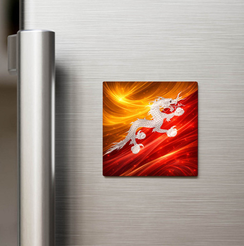 Bhutan – Bhutan – Abstract Ülke Bayraklı Baskılı Buzdolap Magneti Kare - 9x9 cm (1 adet)
