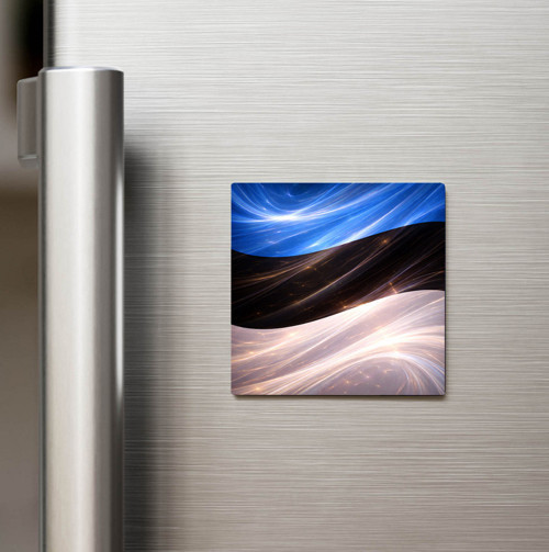 Estonya – Estonia – Abstract Ülke Bayraklı Baskılı Buzdolap Magneti Kare - 9x9 cm (1 adet)