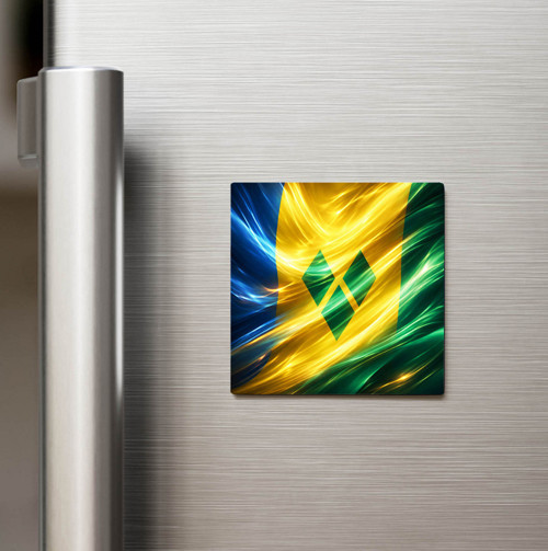 Saint Vincent ve Grenadinler – Abstract Ülke Bayraklı Baskılı Buzdolap Magneti Kare 9x9 cm (1 adet)