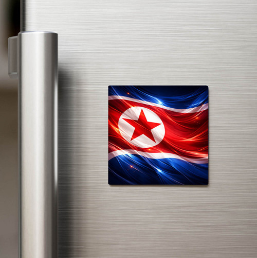 Kuzey Kore – North Korea – Abstract Ülke Bayraklı Baskılı Buzdolap Magneti Kare - 9x9 cm (1 adet)